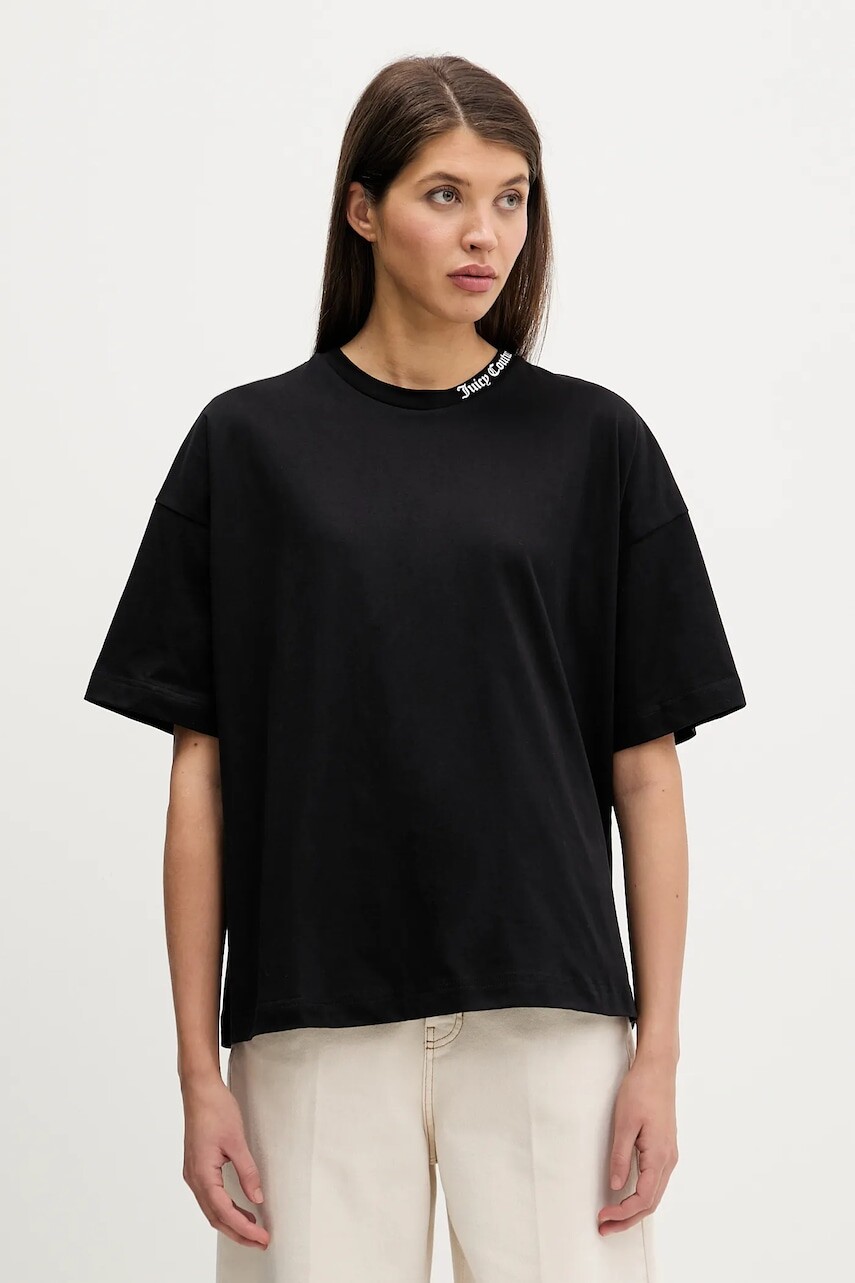 Bavlnené tričko Juicy Couture dámske, čierna farba, JCTES09