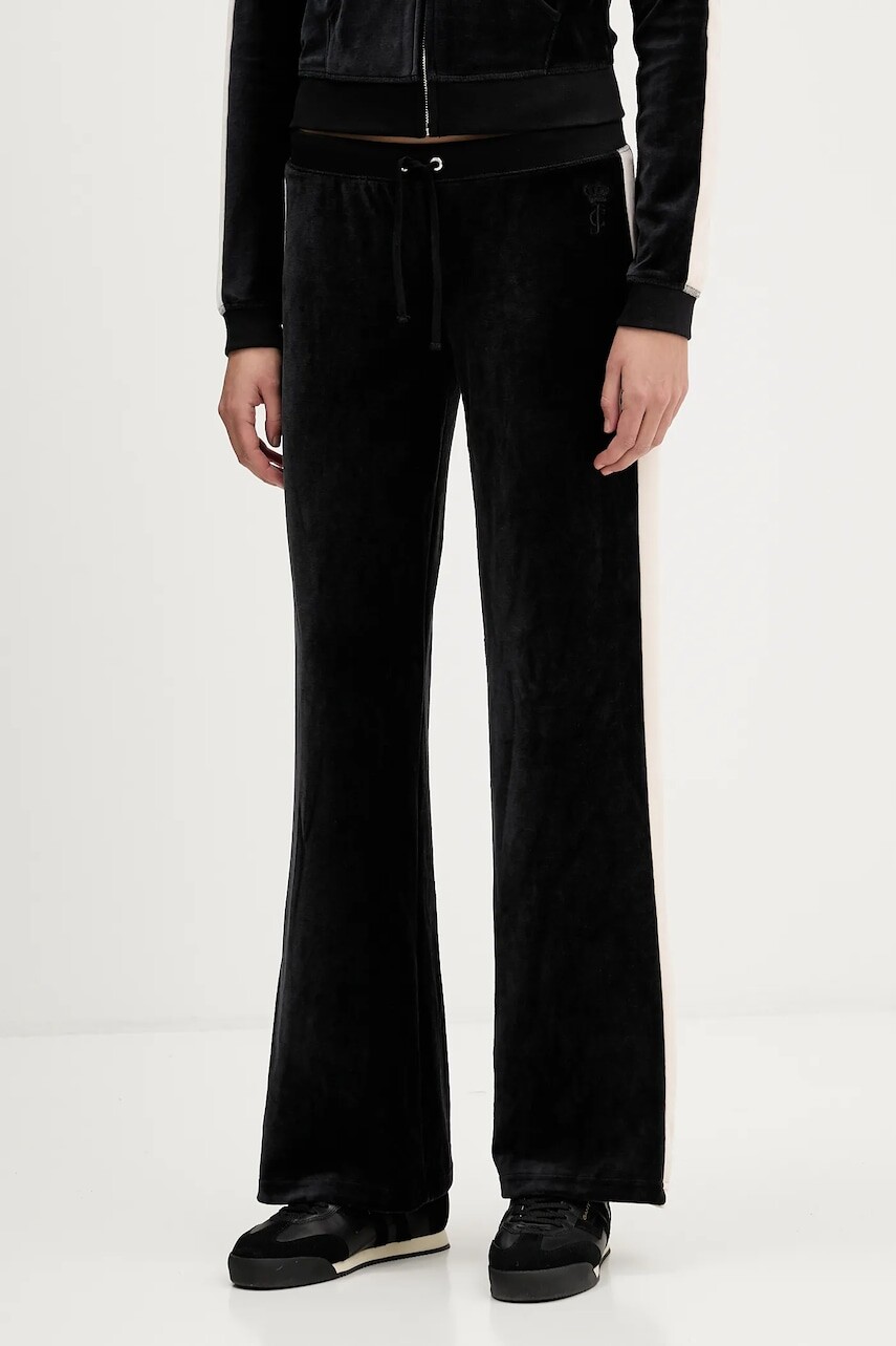 Velúrové tepláky Juicy Couture čierna farba, jednofarebné, JCGBJ126002