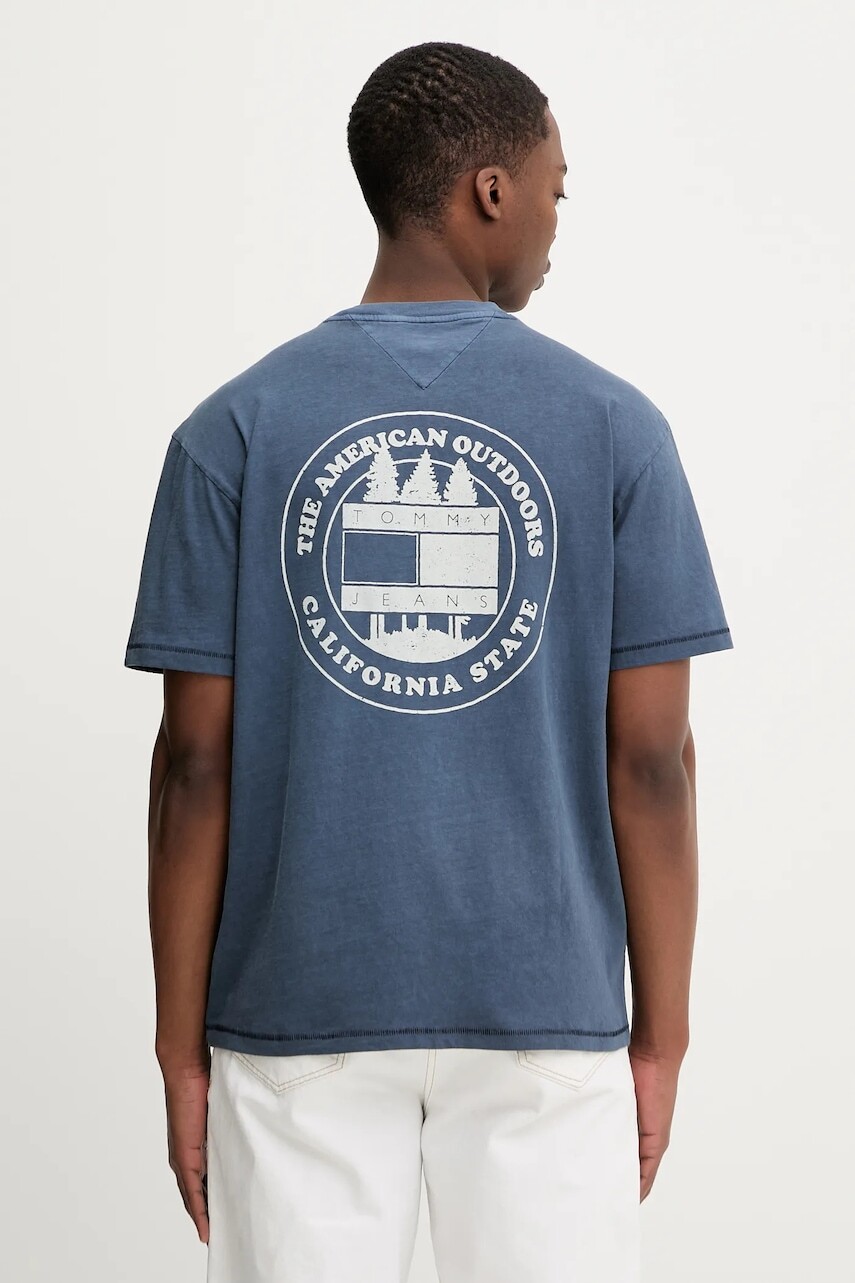 Bavlnené tričko Tommy Jeans pánske, modrá farba, s potlačou, DM0DM22309