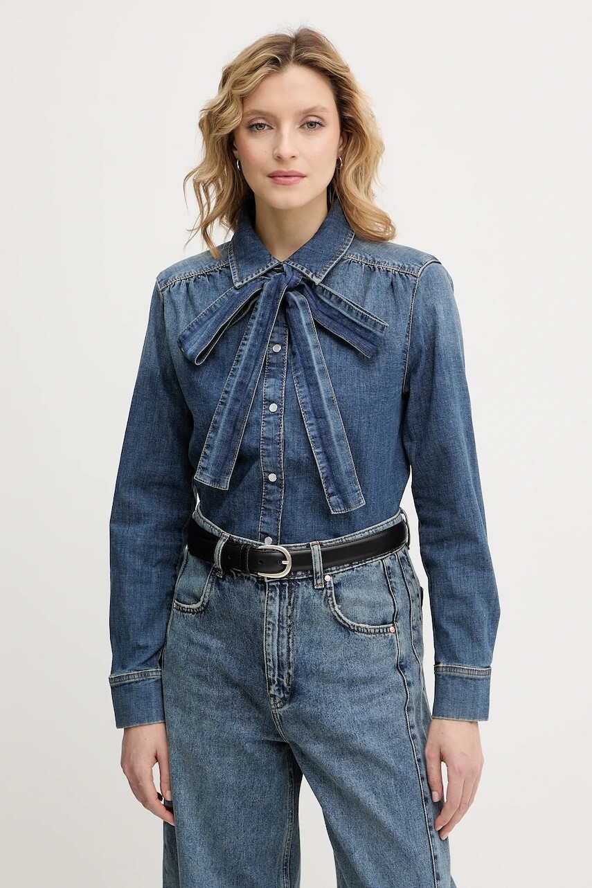 Rifľová košeľa OUI tmavomodrá farba, regular, s klasickým golierom, 96069