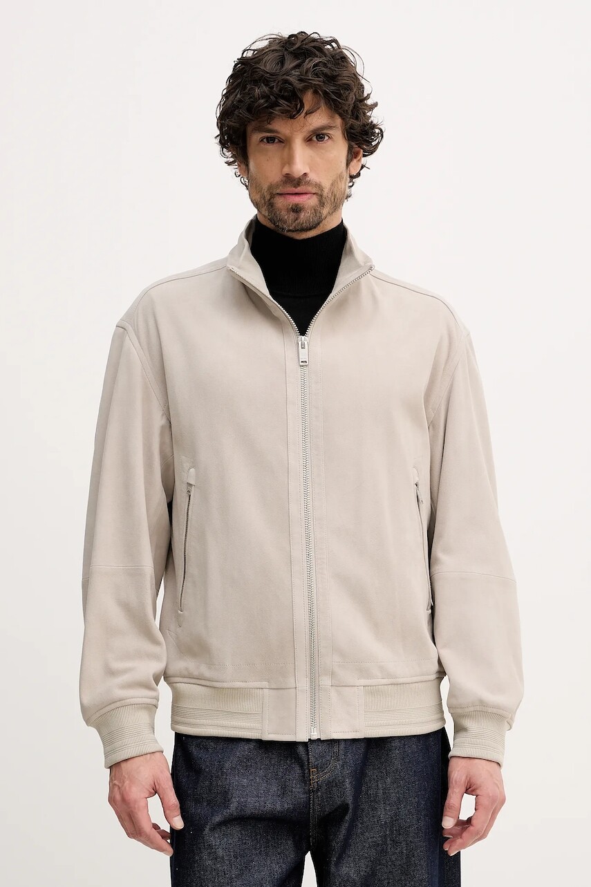 Semišová bunda BOSS Orange Jarip Jarip šedá farba, prechodná, 50552111