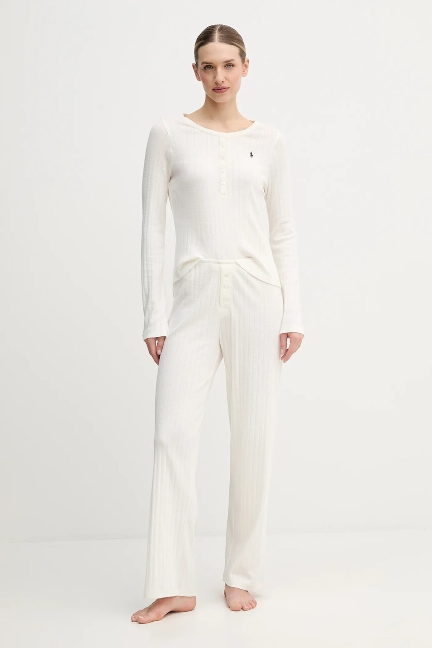 Bavlnené pyžamo Polo Ralph Lauren béžová farba, bavlnené, 4P0235