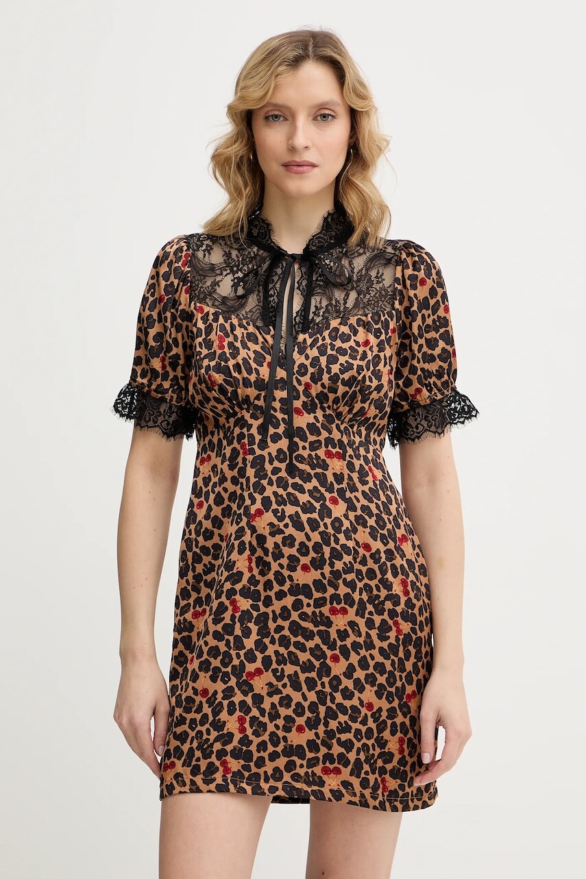 Šaty Never Fully Dressed Cherry Mini Lyla hnedá farba, mini, rovný strih, NFDDR3246