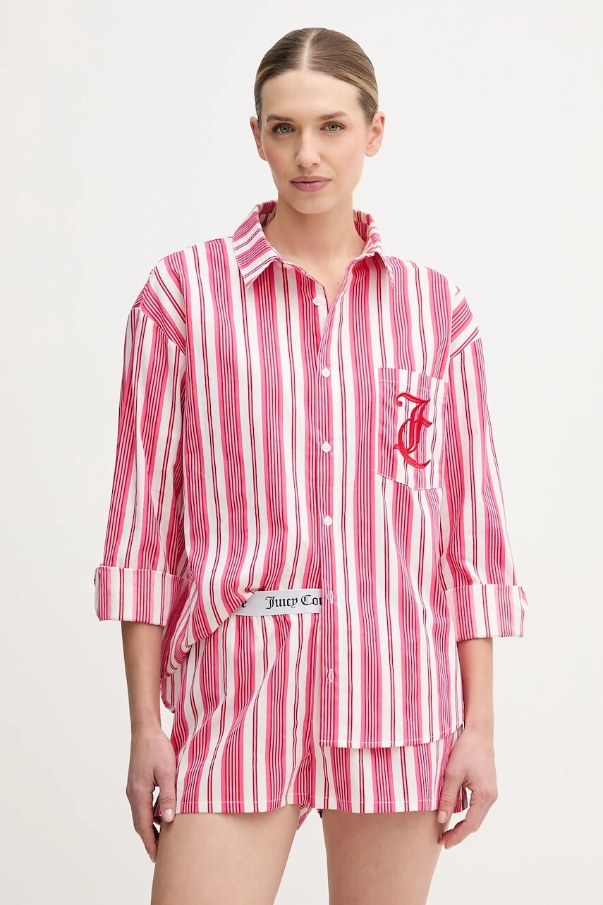 Bavlnená pyžamová košeľa Juicy Couture ružová farba, bavlnené, JCYPT126853
