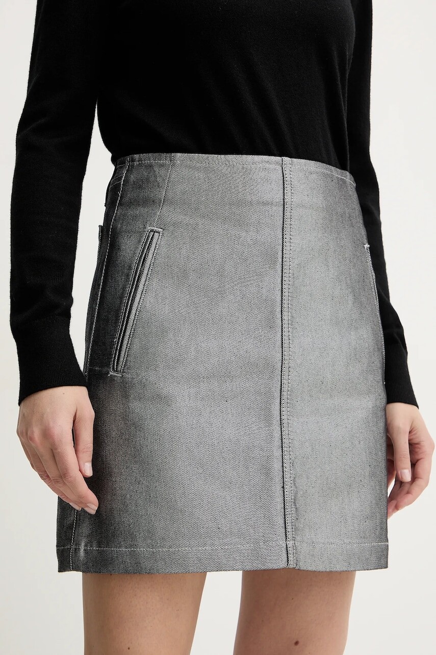 Rifľová sukňa Calvin Klein Jeans šedá farba, mini, rovný strih, LV047E716G