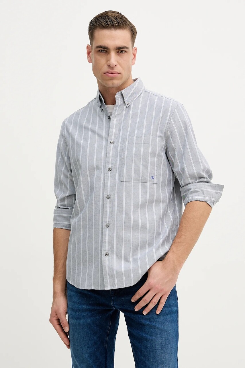 Košeľa Calvin Klein Jeans šedá farba, regular, s golierom button-down, LV04RE113G