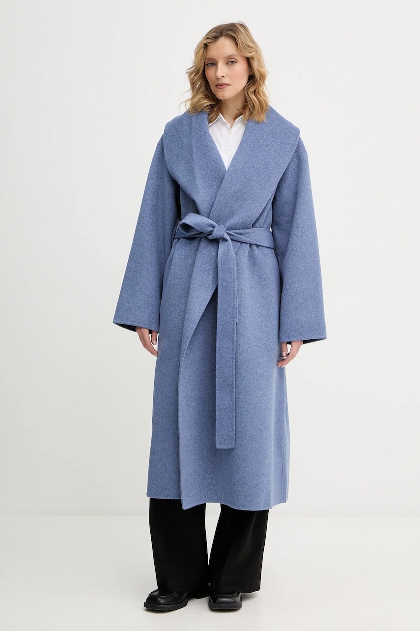 Kabát s prímesou vlny Calvin Klein fialová farba, LV044E537G