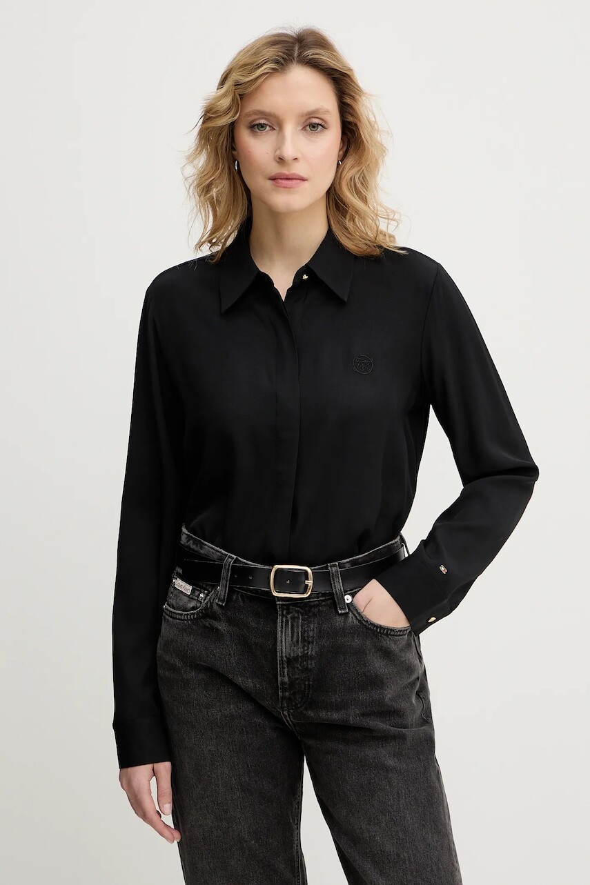 Košeľa Tommy Hilfiger čierna farba, regular, s klasickým golierom, WW0WW48180