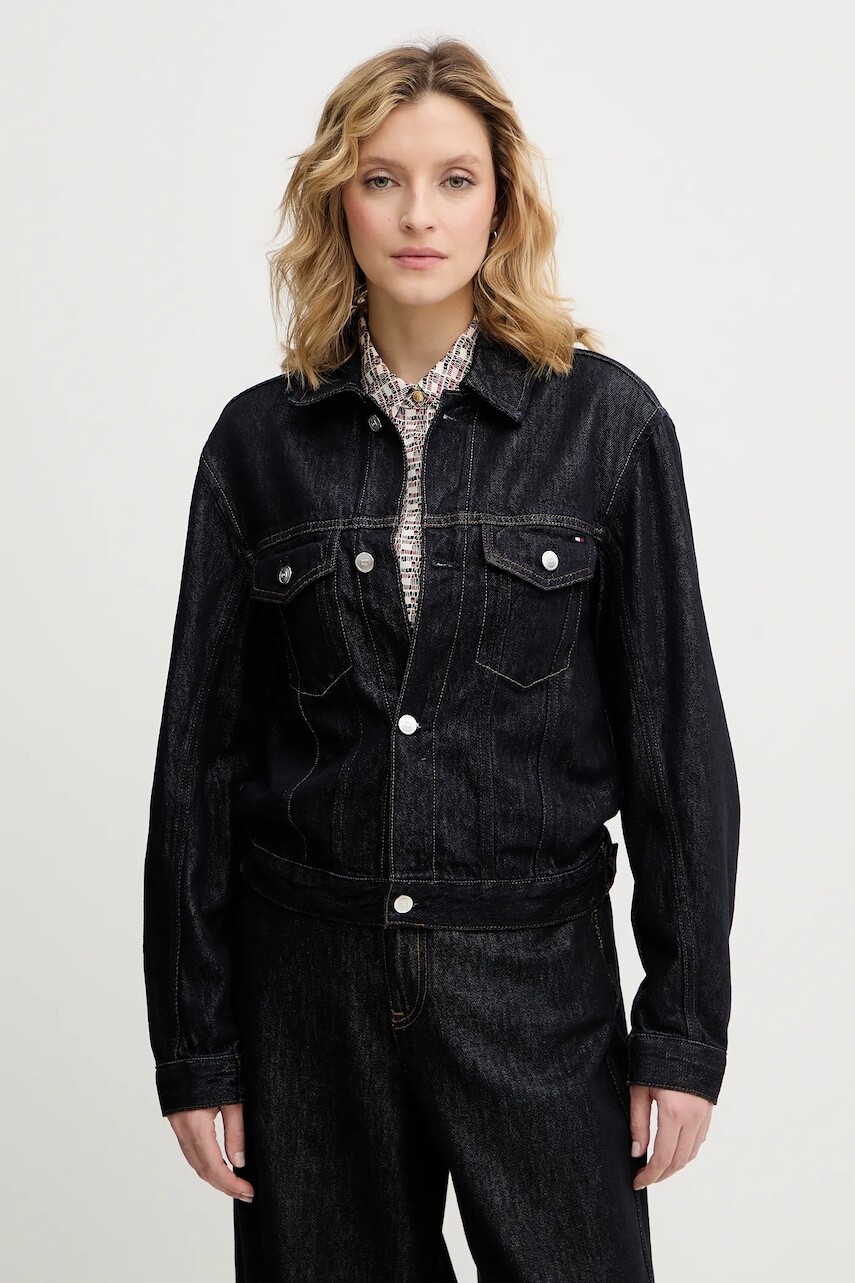 Rifľová bunda Tommy Hilfiger tmavomodrá farba, prechodná, WW0WW49523