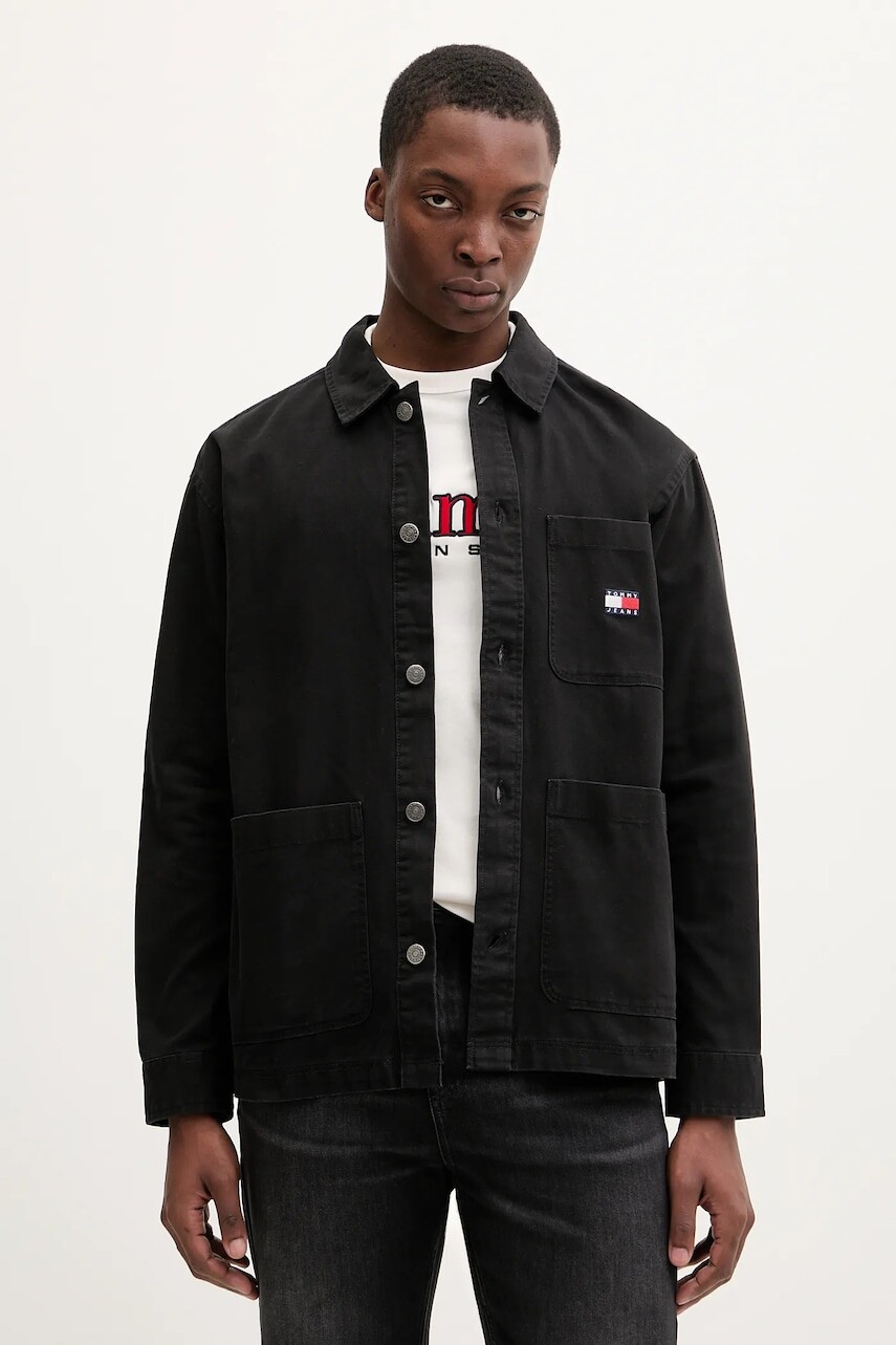 Bavlnená košeľa Tommy Jeans čierna farba, regular, s klasickým golierom, DM0DM20236