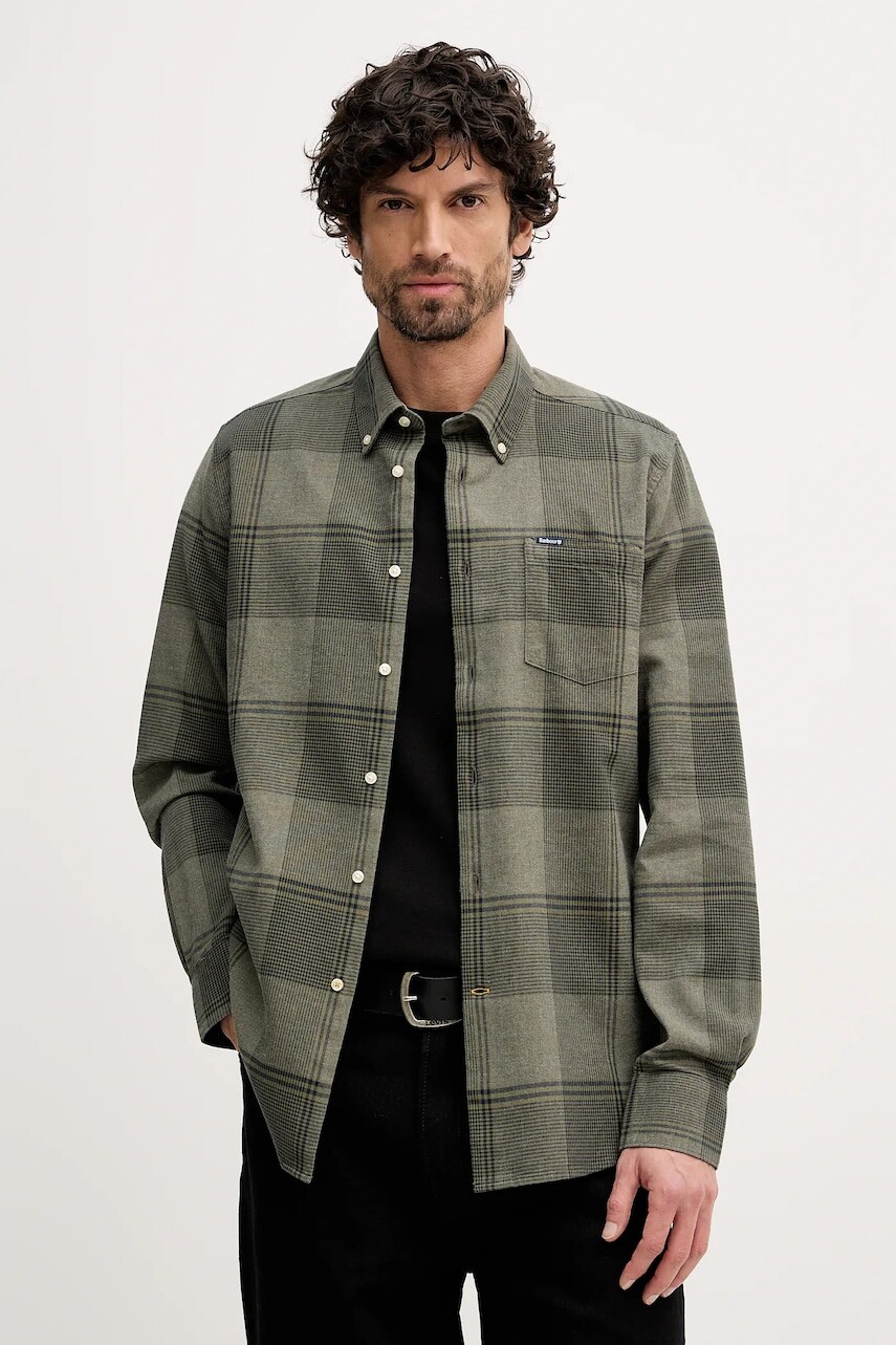 Bavlnená košeľa Barbour Heaney zelená farba, slim, s golierom button-down, MSH5709