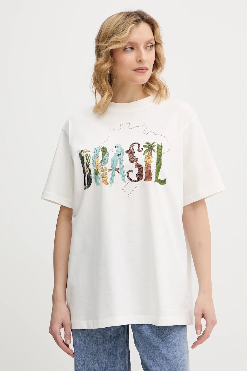 Bavlnené tričko Farm Rio dámske, béžová farba, 344380