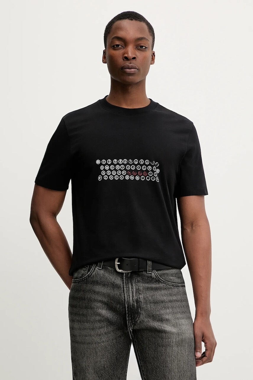 Bavlnené tričko HUGO Deyss pánske, čierna farba, s potlačou, 50553755