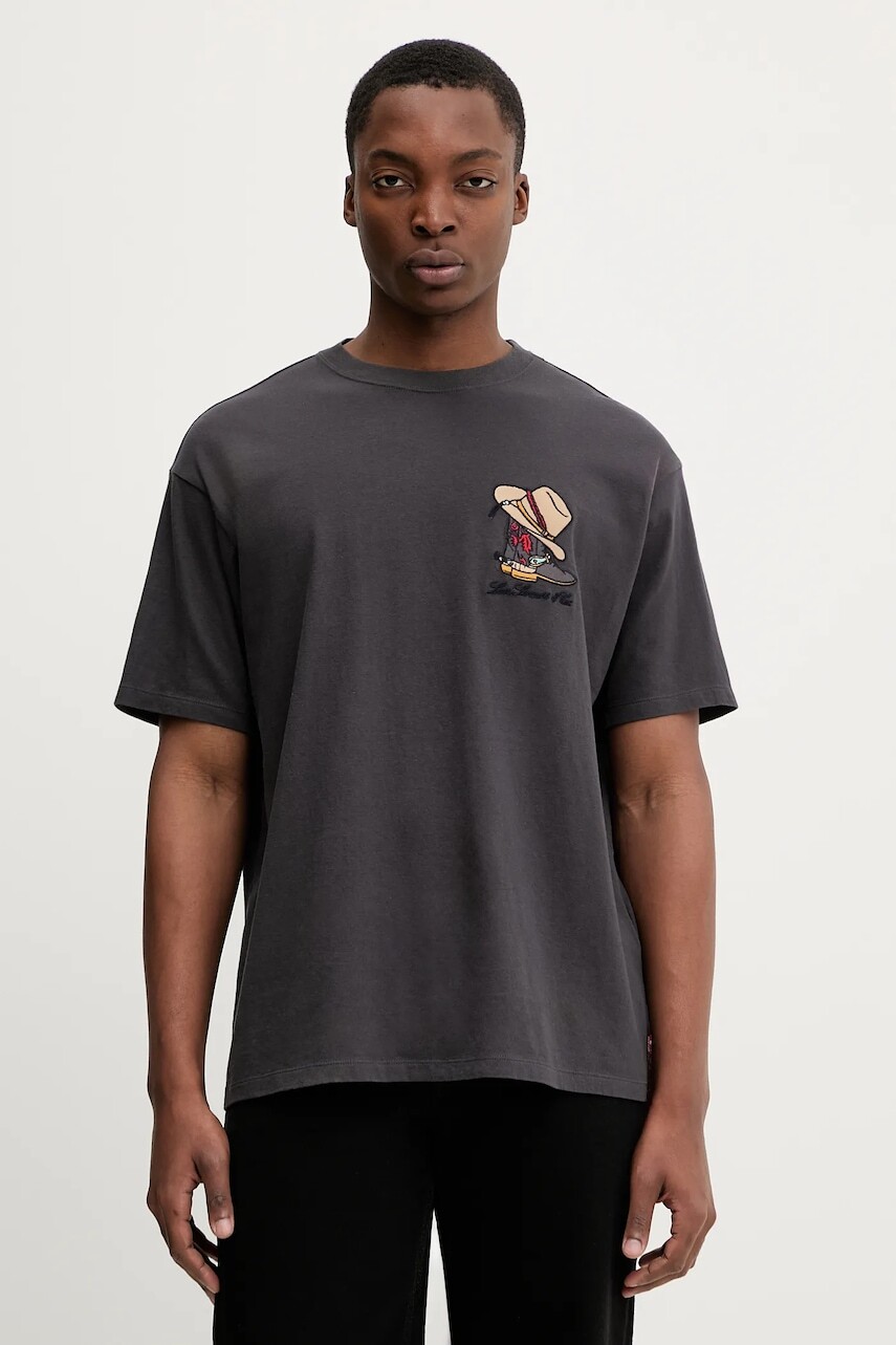 Bavlnené tričko Levi's pánske, šedá farba, s nášivkou, 87373