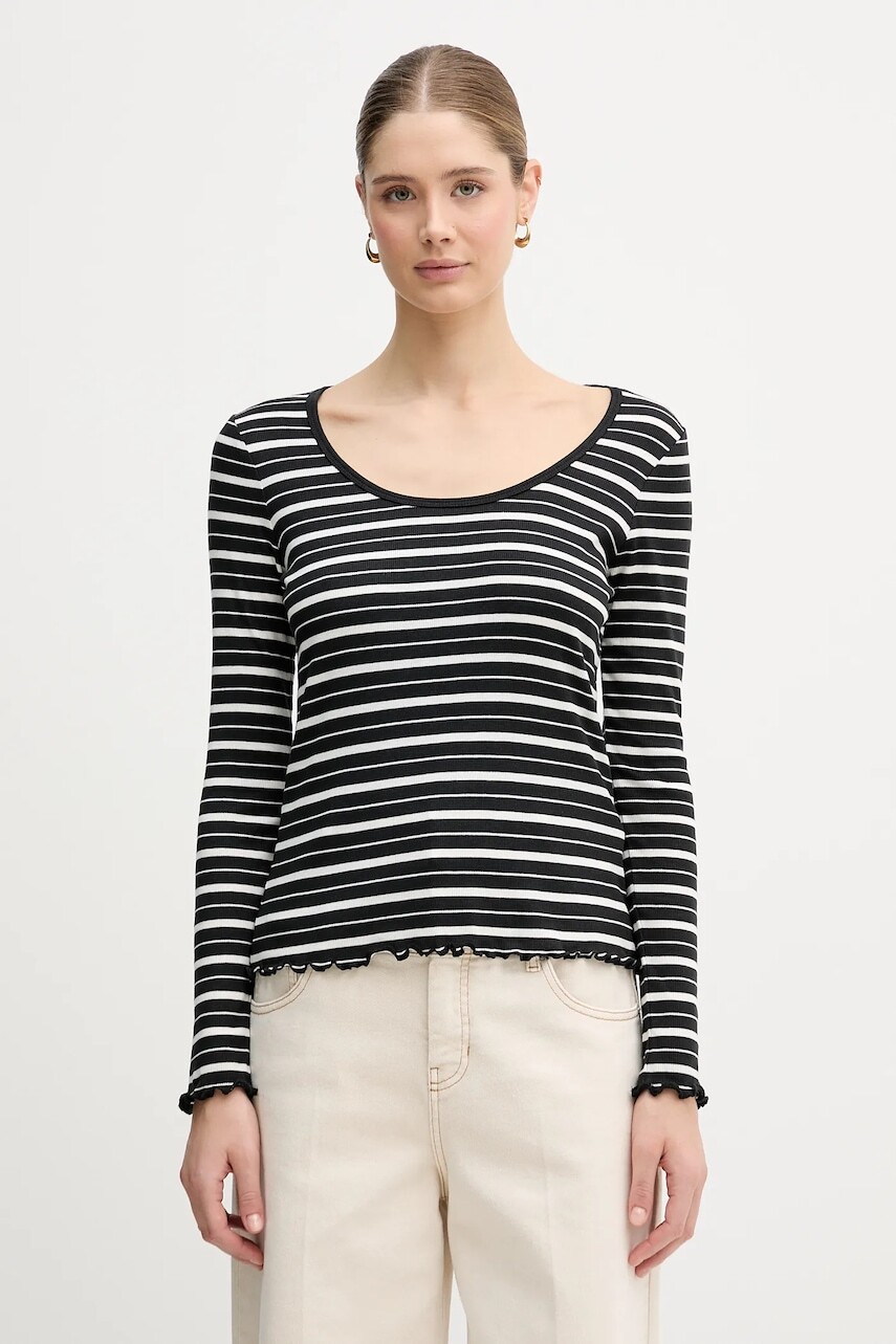 Tričko s dlhým rukávom Tommy Hilfiger čierna farba, WW0WW47814