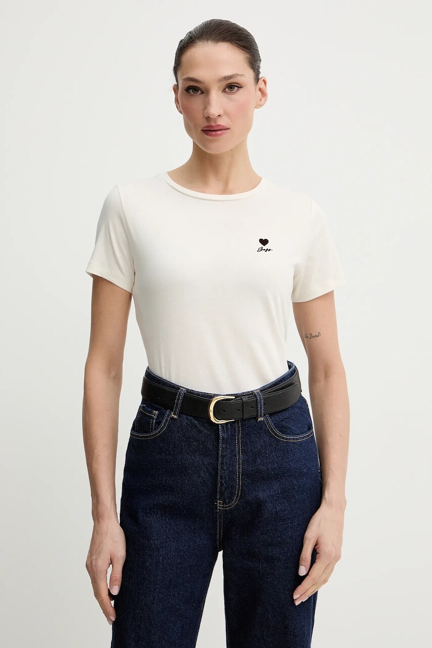 Bavlnené tričko BOSS Orange C Elove 1 dámske, béžová farba, 50556994