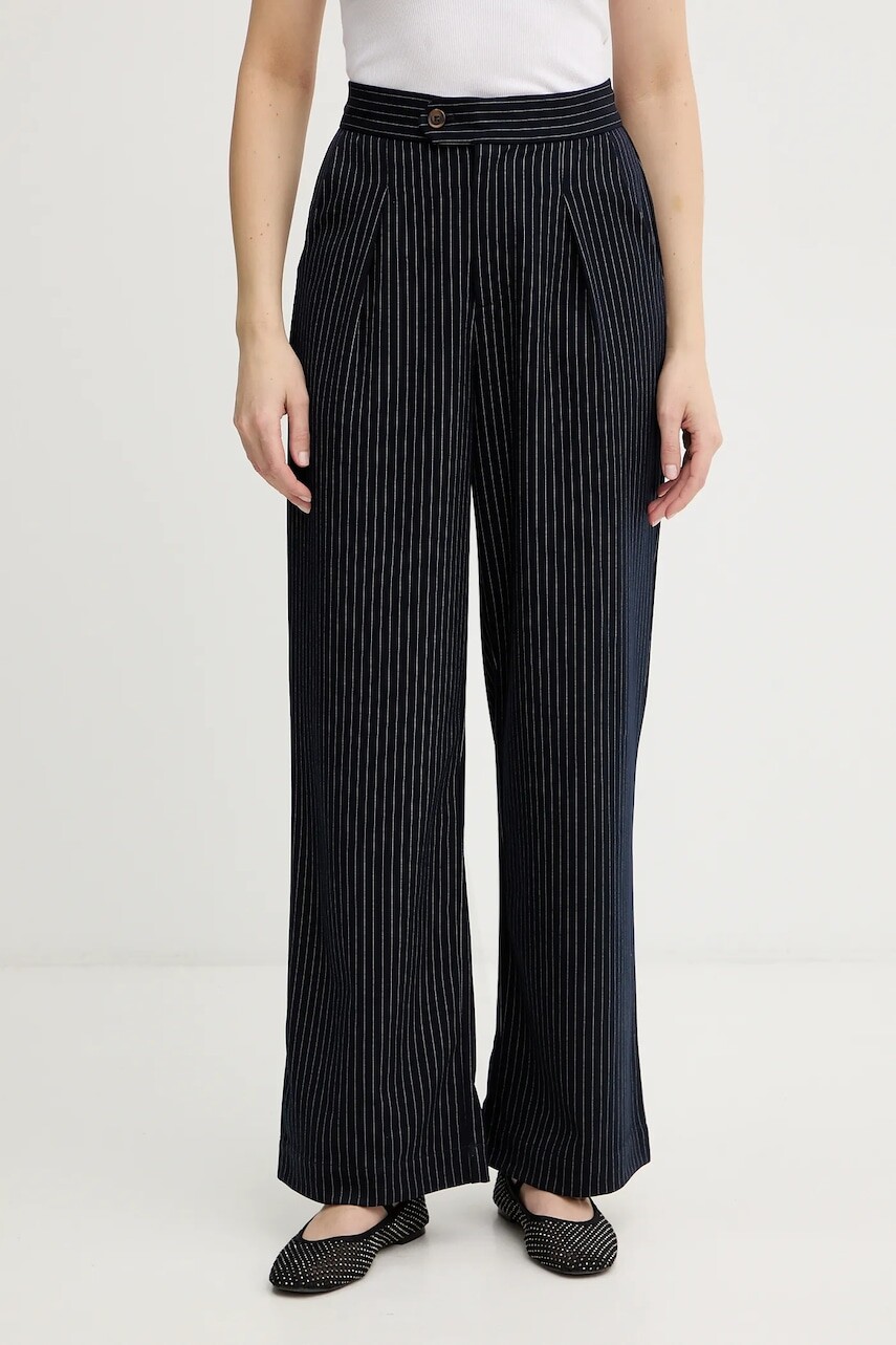 Nohavice Never Fully Dressed Arden tmavomodrá farba, široké, vysoký pás, NFDTR581