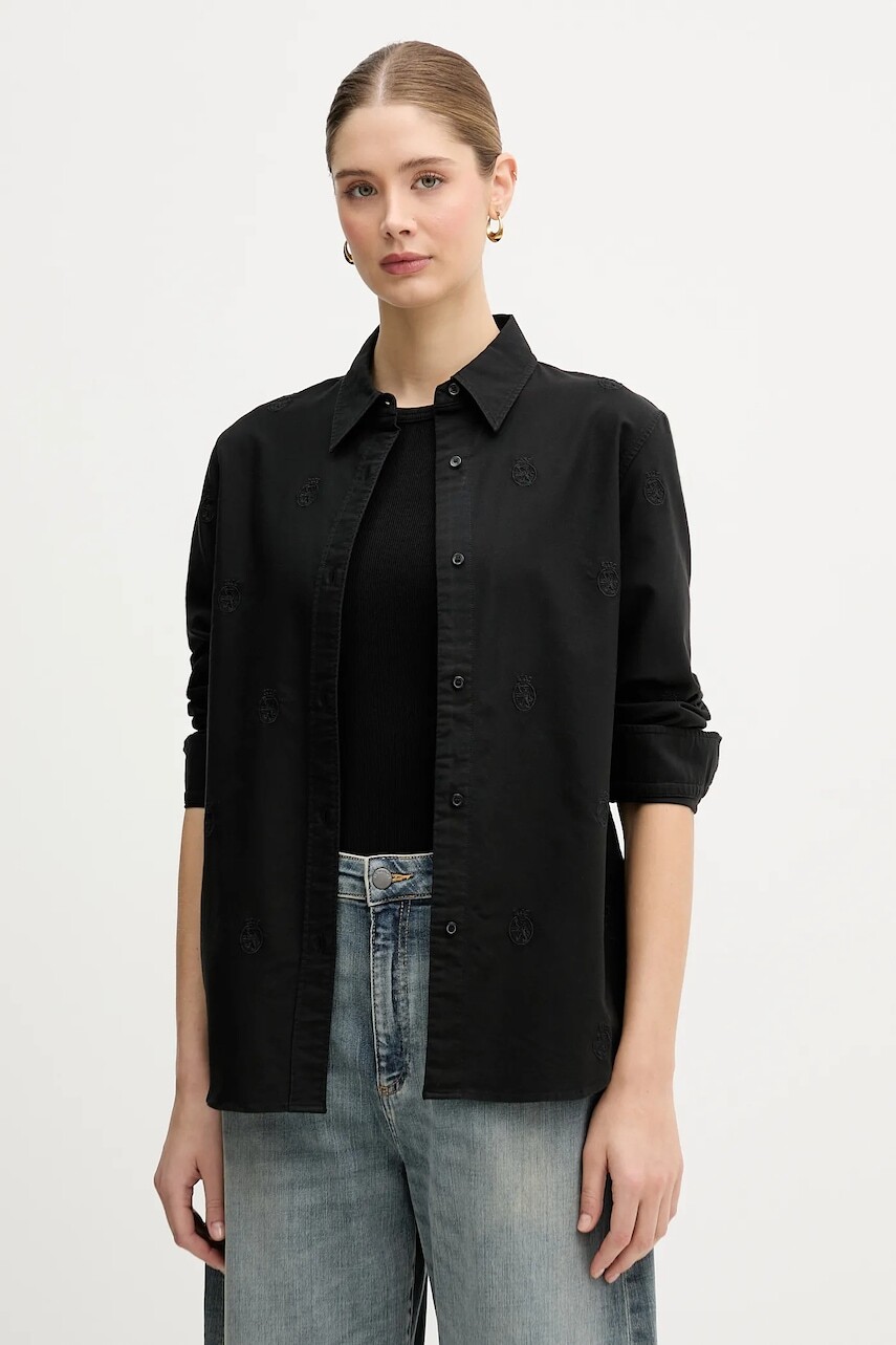 Bavlnená košeľa Tommy Hilfiger čierna farba, regular, s klasickým golierom, WW0WW49386