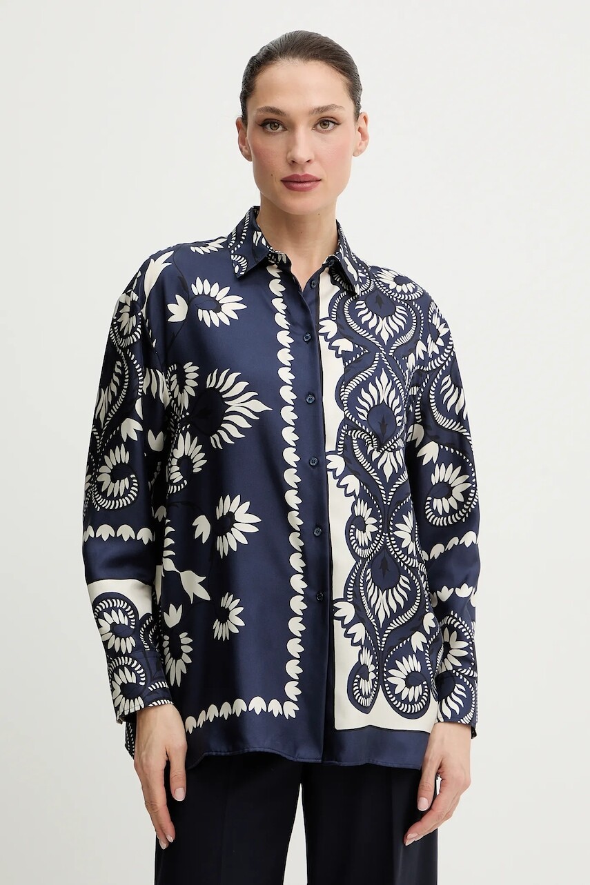 Hodvábna košeľa Weekend Max Mara LASTRA tmavomodrá farba, regular, s klasickým golierom, 2615191011600