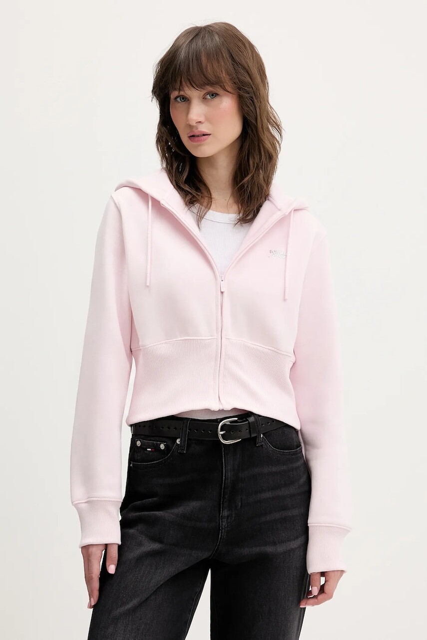 Mikina Tommy Jeans ružová farba, s kapucňou, jednofarebná, DW0DW21943