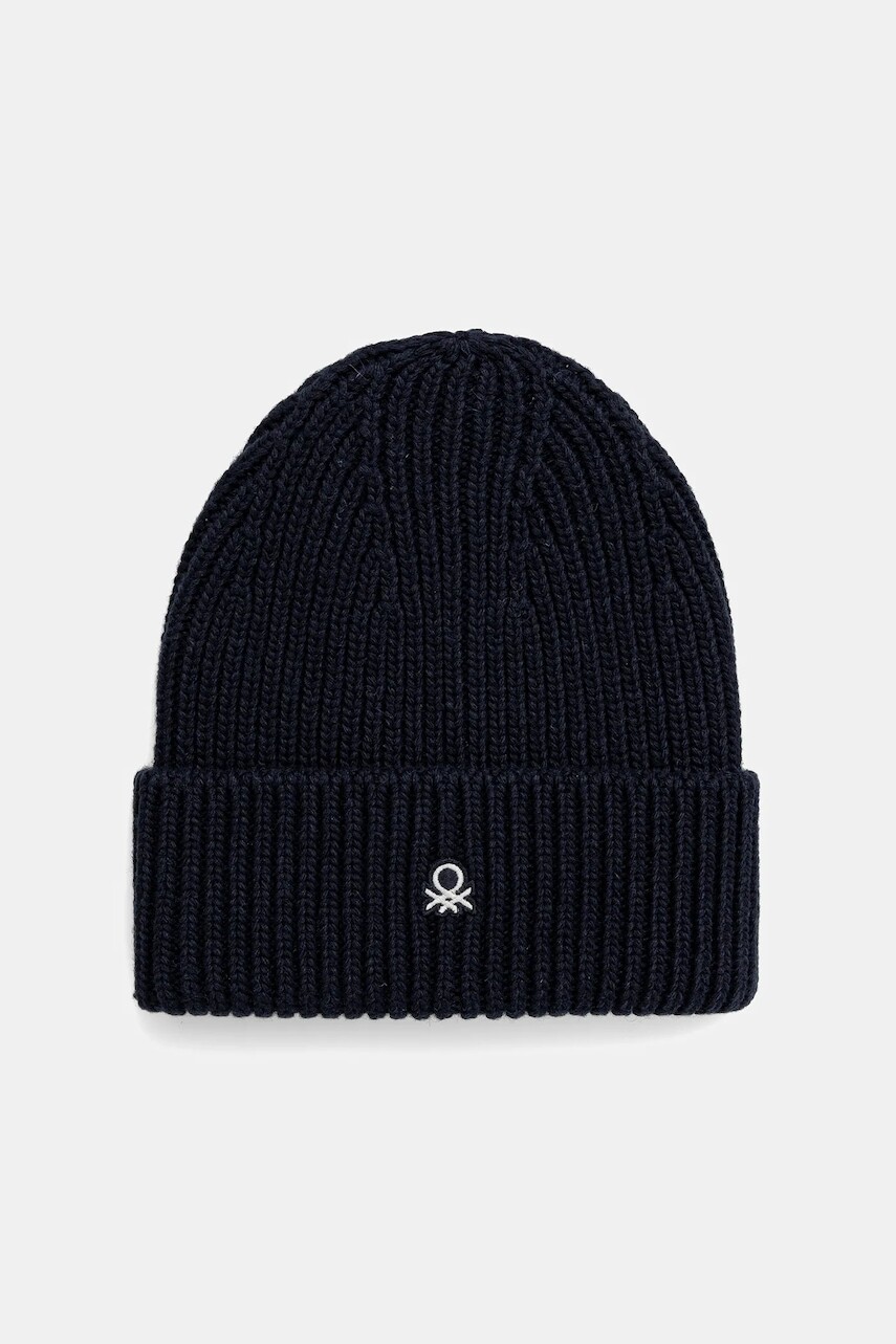 Čiapka s prímesou vlny United Colors of Benetton tmavomodrá farba, 12PAUA00X