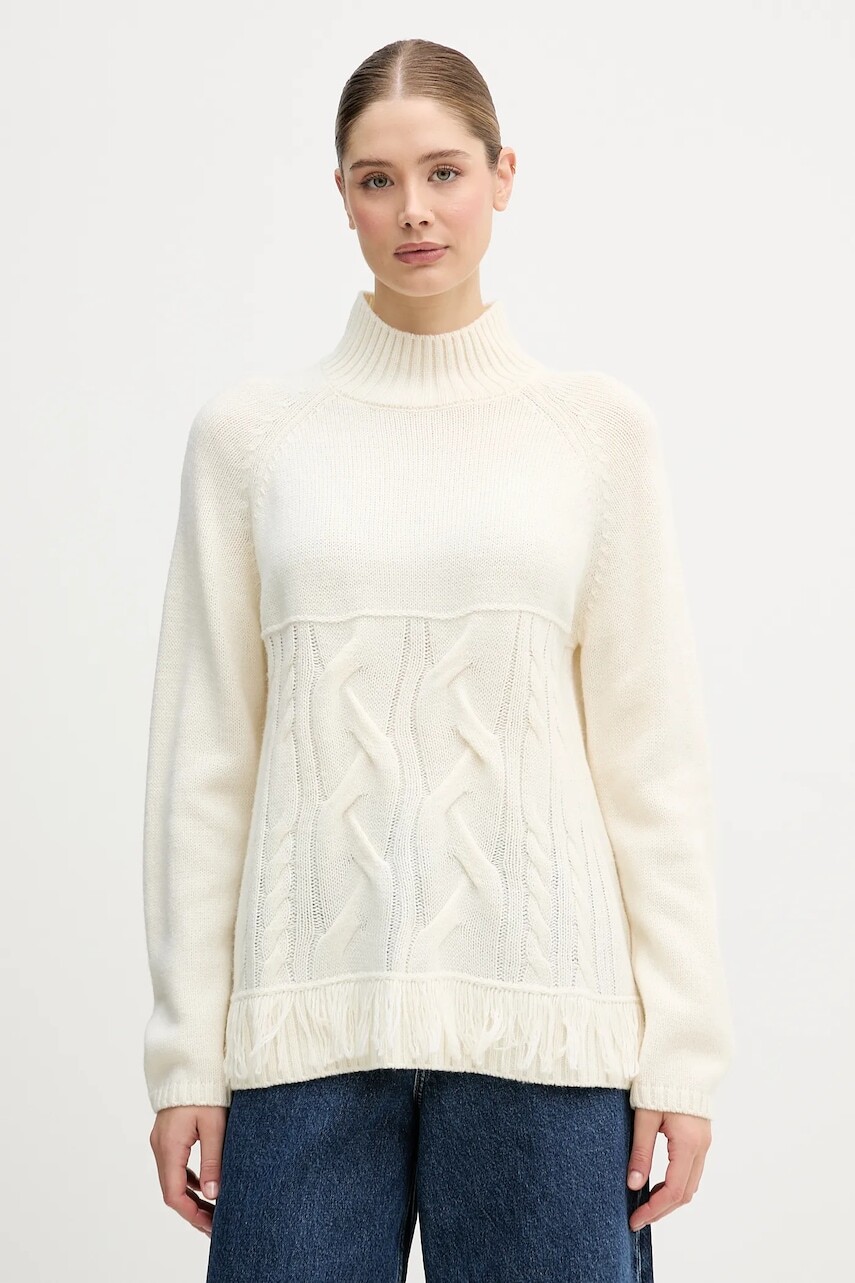 Sveter s prímesou vlny United Colors of Benetton béžová farba, s polorolákom, 191VD204A