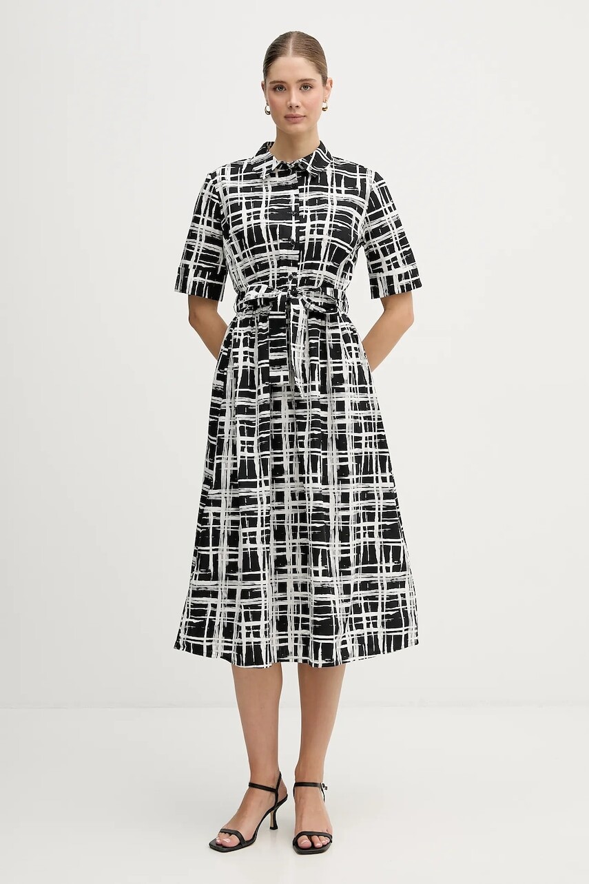 Bavlnené šaty Dkny čierna farba, midi, áčkový strih, DD5A1120