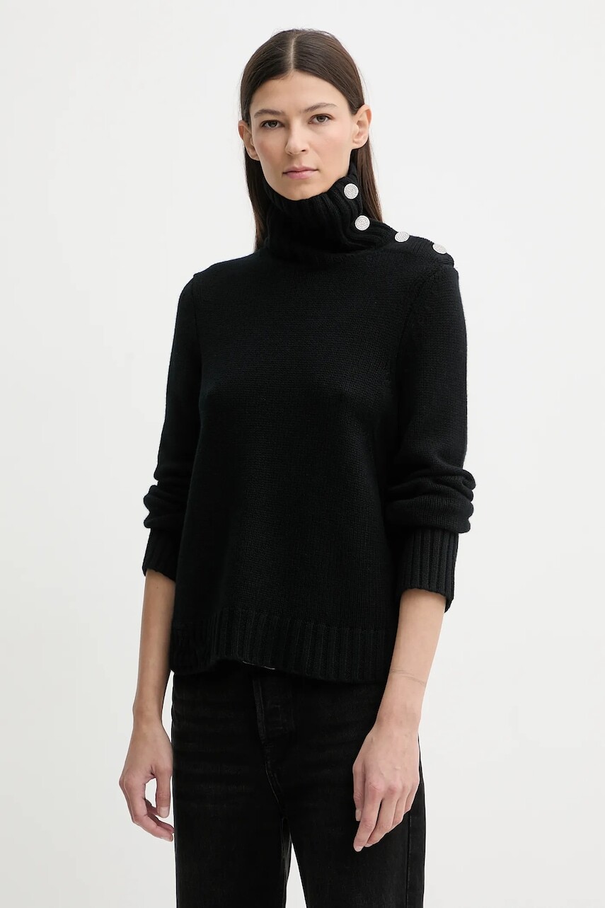 Kašmírový sveter ZADIG&VOLTAIRE čierna farba, s rolákom, KWSW02923