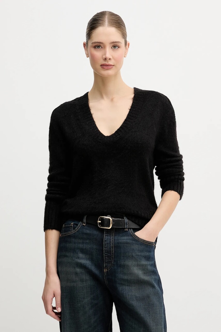 Sveter s prímesou moheru United Colors of Benetton čierna farba, 1VAAD10EX