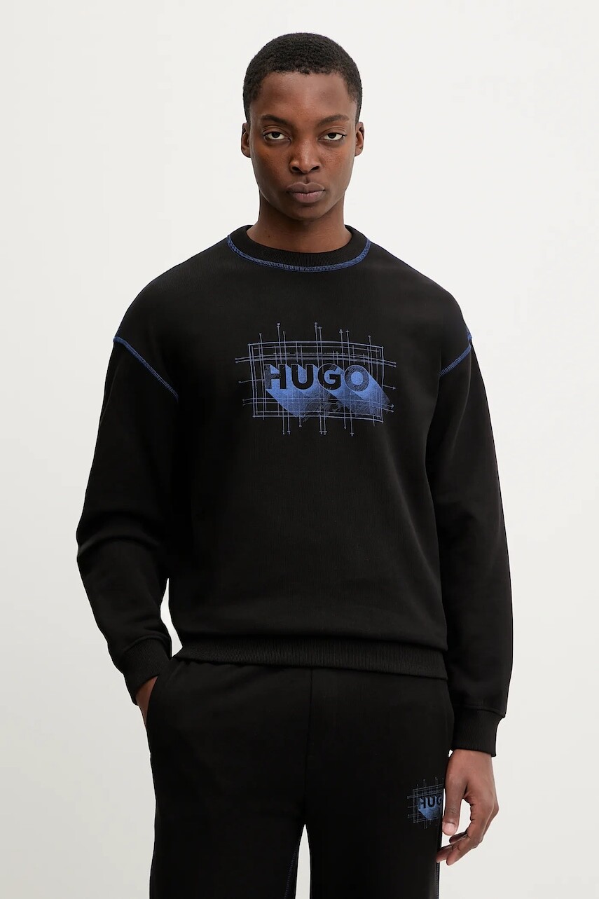 Bavlnená mikina Hugo Blue Nothalic čierna farba, s potlačou, 50553505