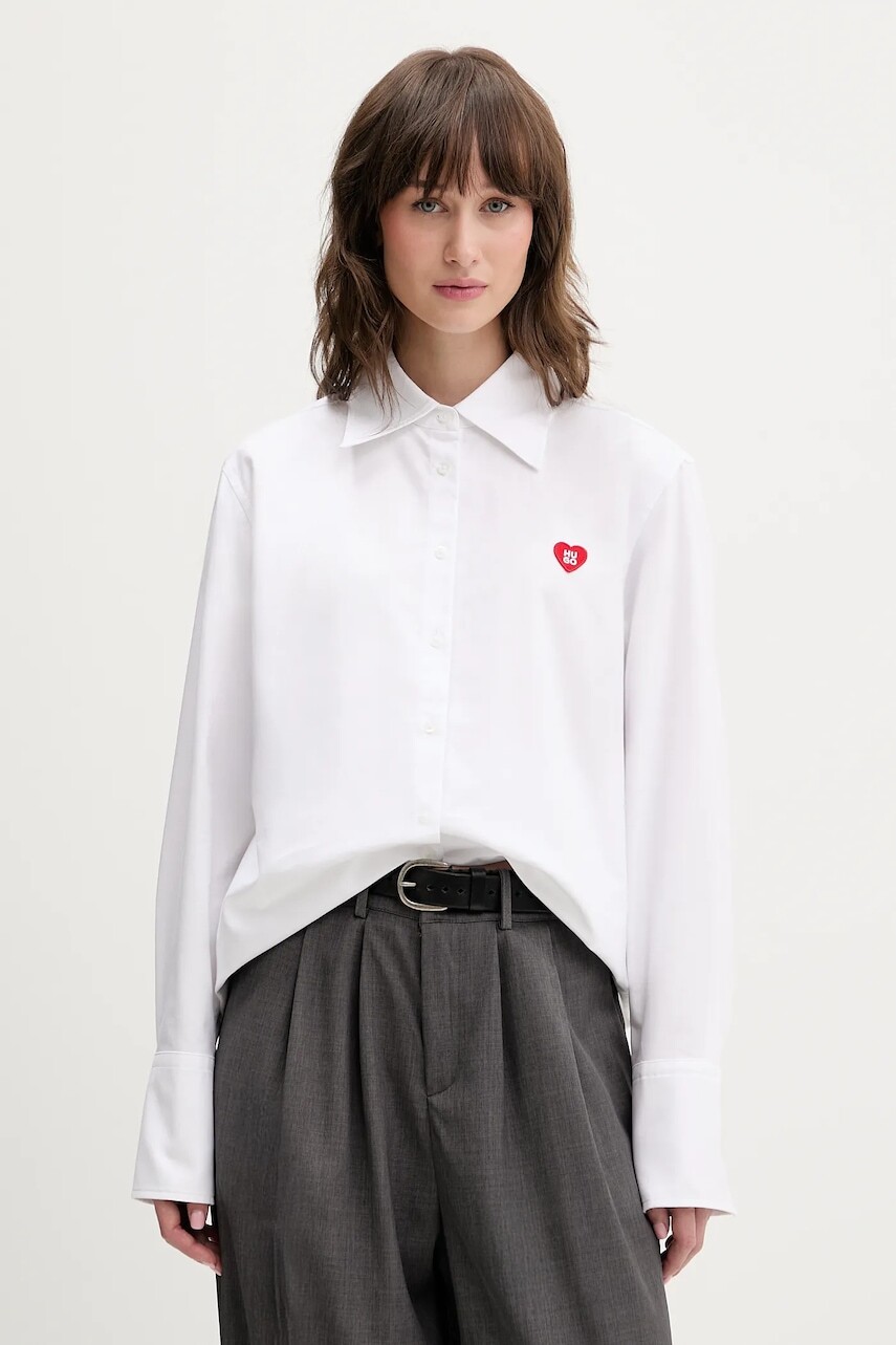 Bavlnená košeľa HUGO Erselia Erselia biela farba, regular, s klasickým golierom, 50556398