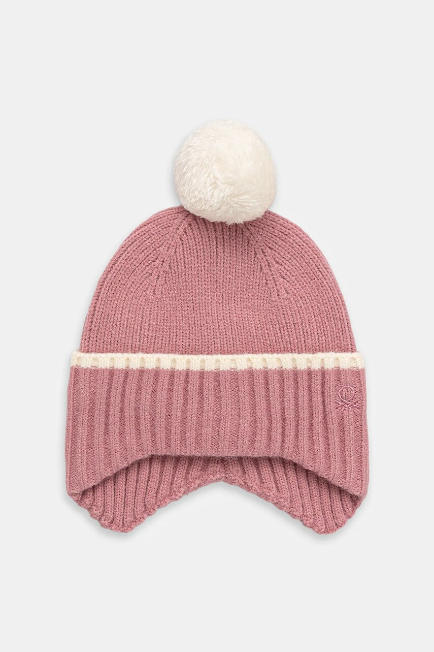 Detská čiapka United Colors of Benetton ružová farba biela, 6N1KGA01N