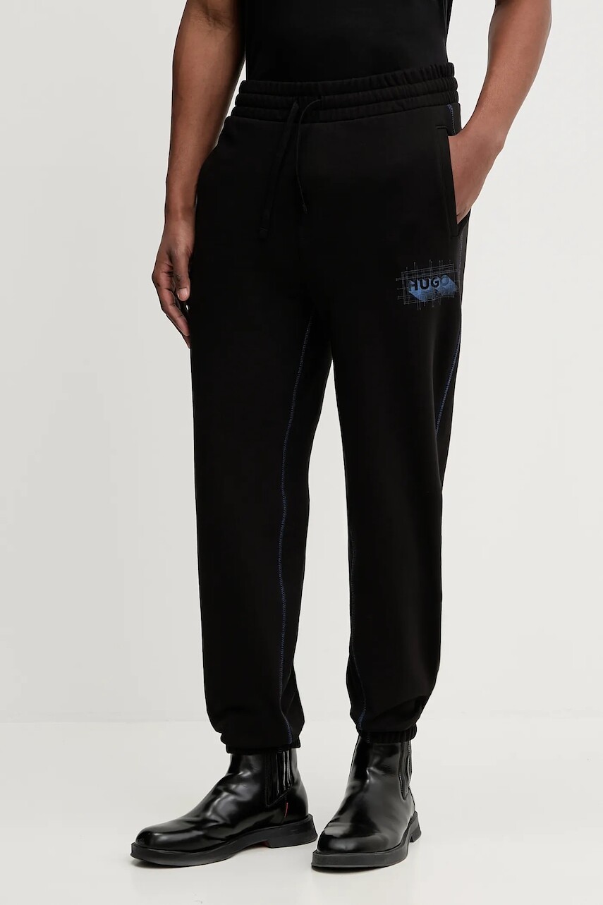 Bavlnené tepláky Hugo Blue Notharos čierna farba, s potlačou, 50553508