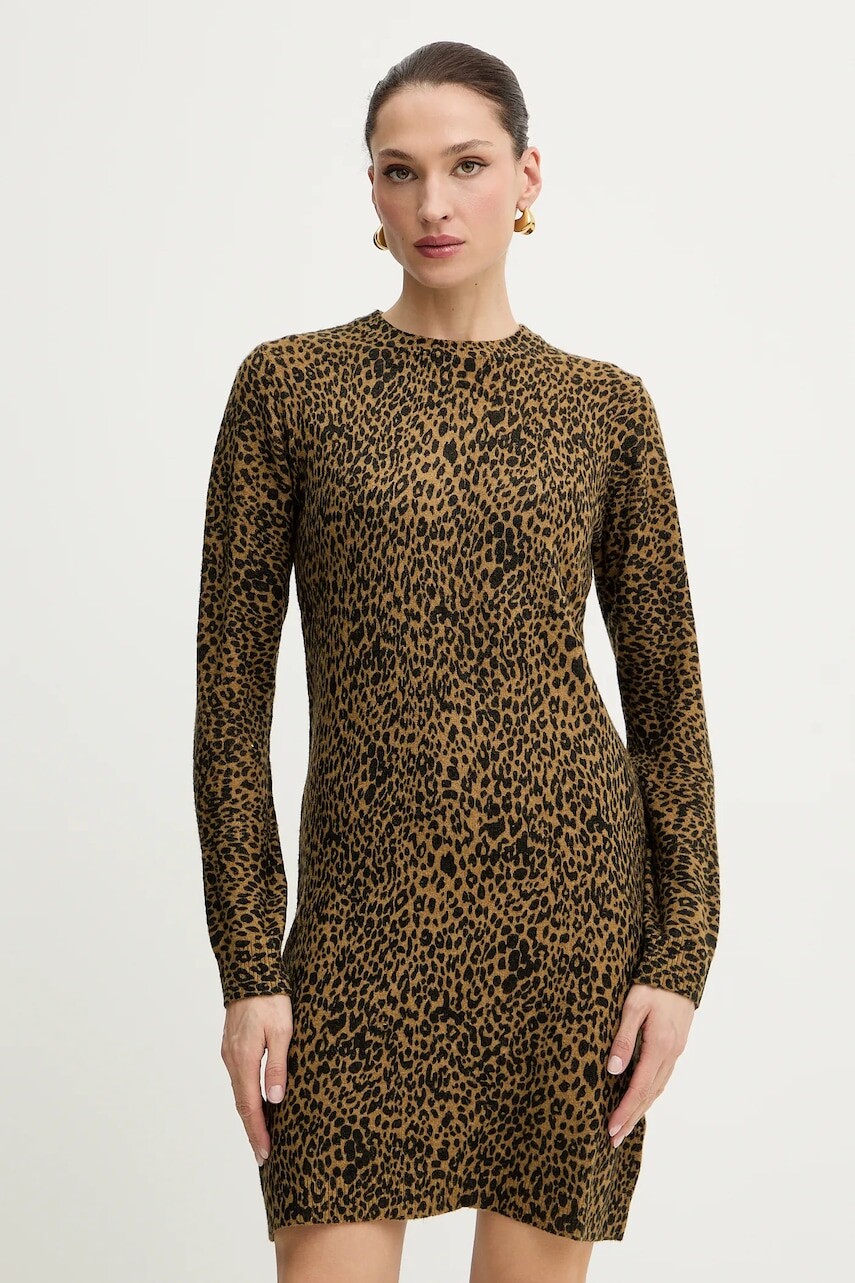 Šaty s prímesou vlny Morgan zelená farba, mini, priliehavé, RMBEO