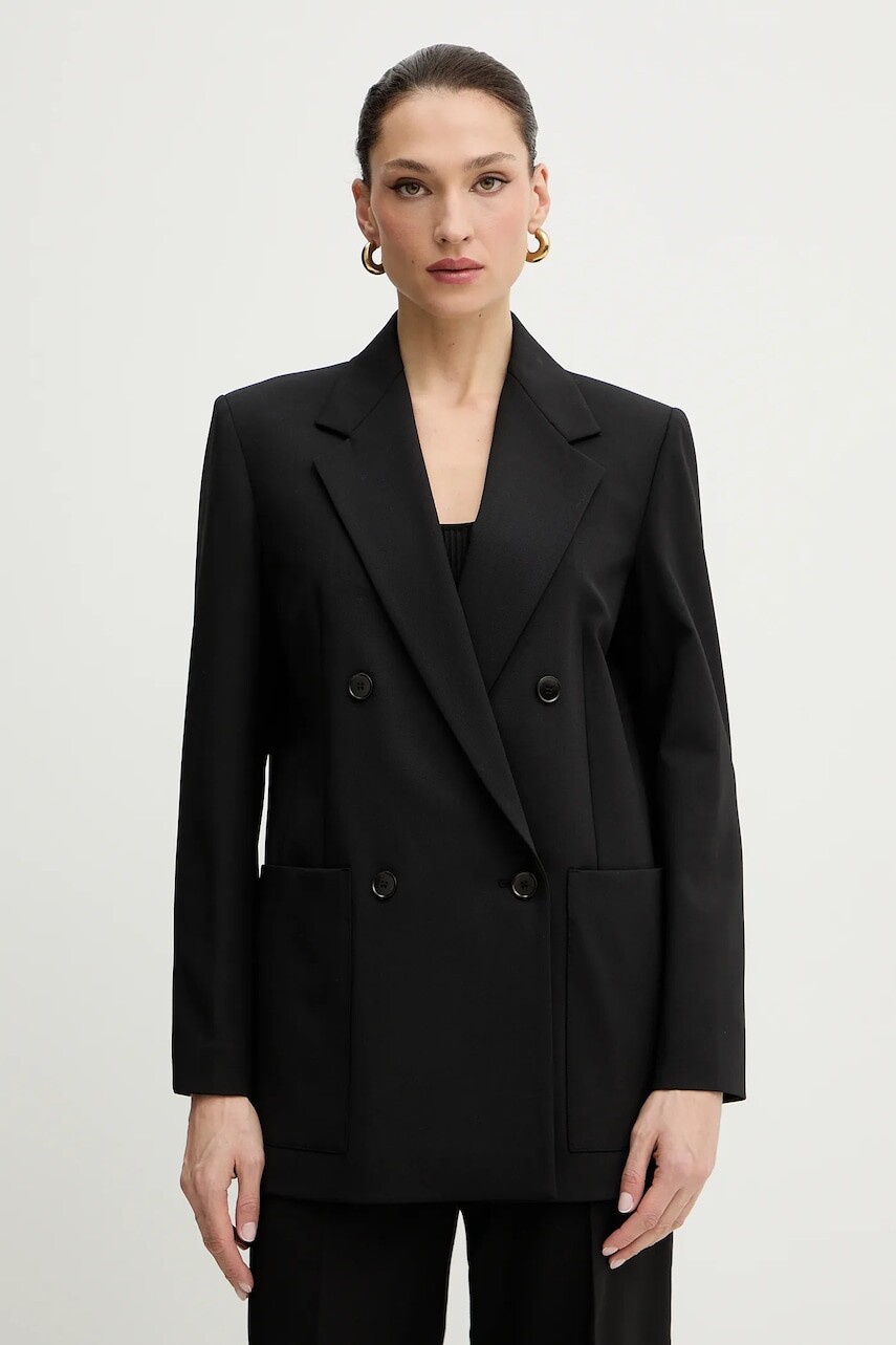 Bunda s prímesou vlny Weekend Max Mara VELOCE čierna farba, dvojradová, jednofarebná, 2615041081600