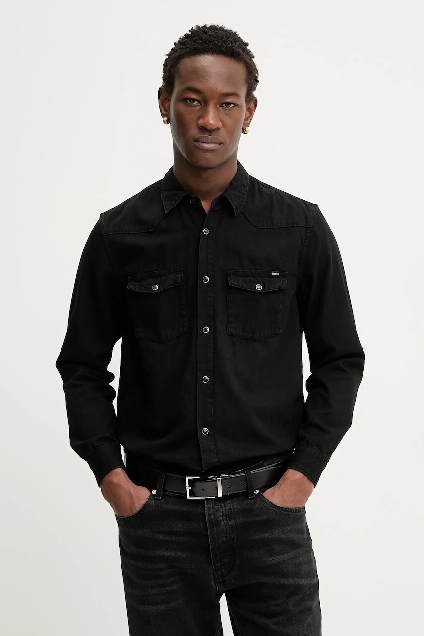 Košeľa Tommy Jeans čierna farba, regular, s klasickým golierom, DM0DM22432