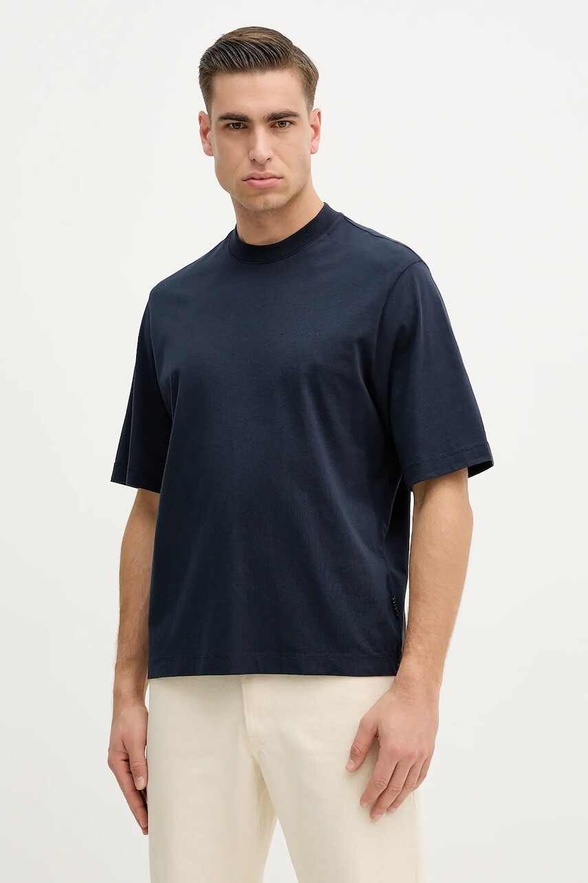 Bavlnené tričko Sisley pánske, tmavomodrá farba, jednofarebné, 3UYBS104T