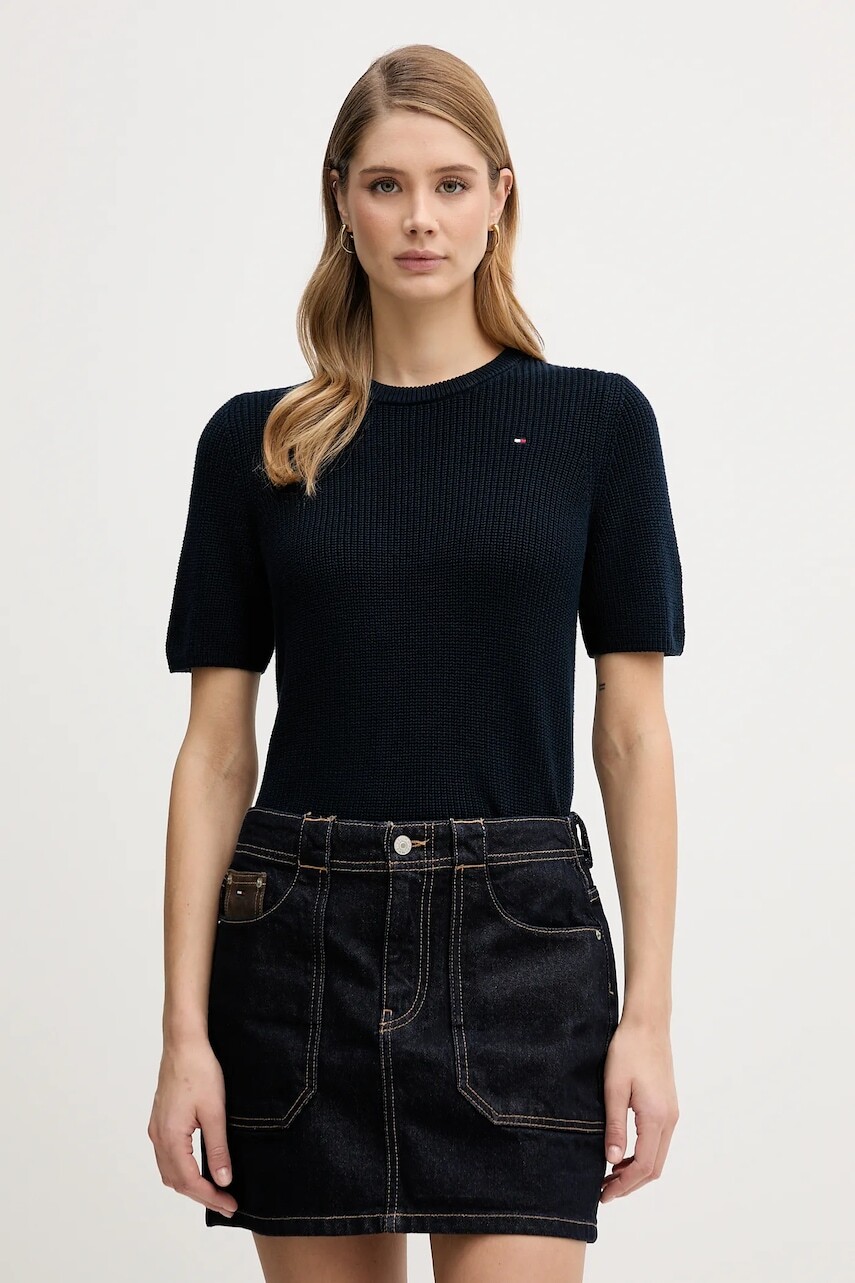 Bavlnené tričko Tommy Hilfiger dámske, tmavomodrá farba, WW0WW48793