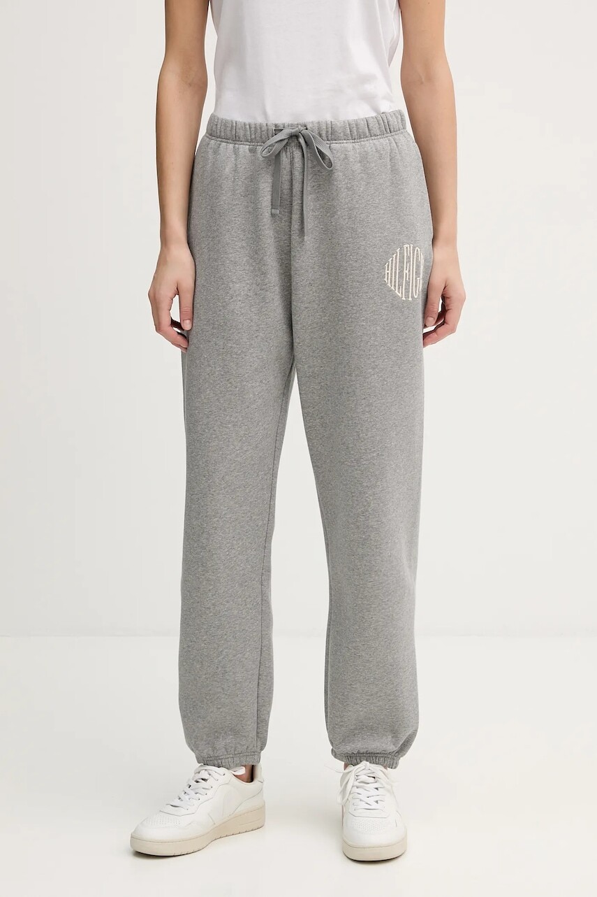 Tepláky Tommy Hilfiger šedá farba, melanžové, WW0WW47876