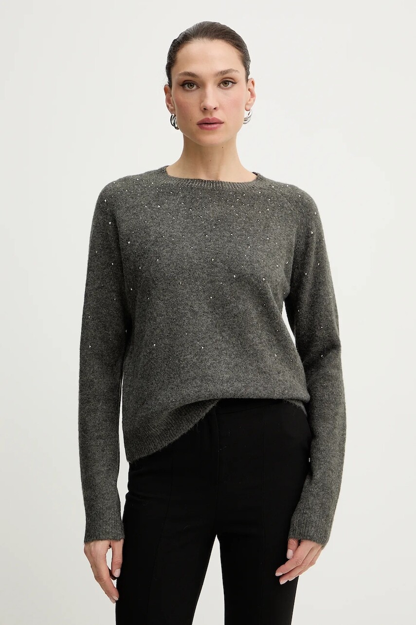 Sveter s prímesou vlny Morgan šedá farba, ľahký, MFETE