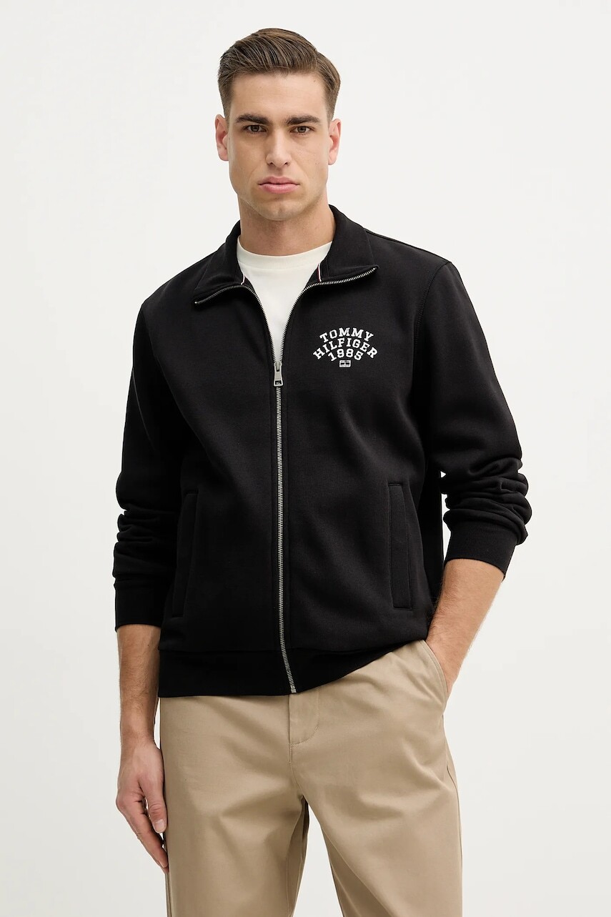 Mikina Tommy Hilfiger čierna farba, s potlačou, MW0MW41425