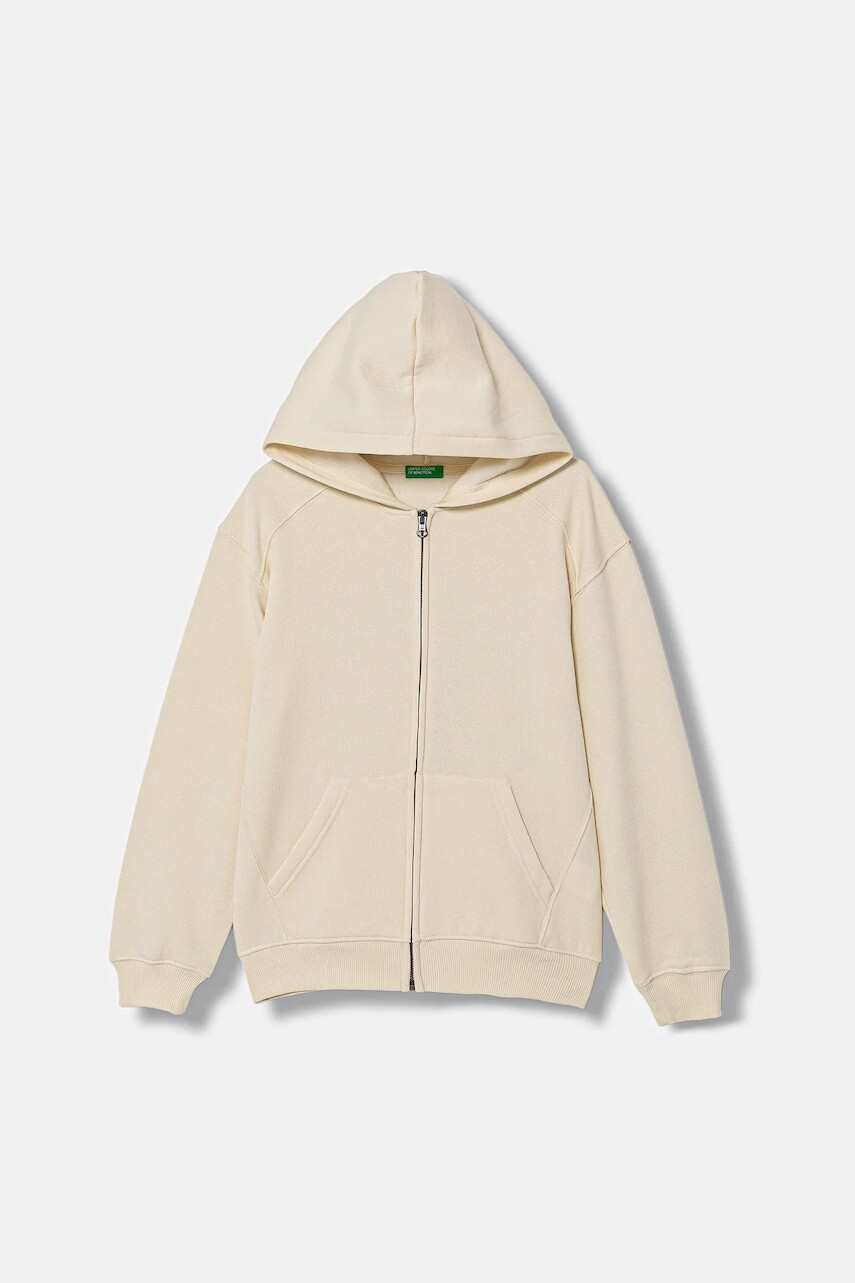 Detská mikina United Colors of Benetton béžová farba, s kapucňou, jednofarebná, 3J73C505N