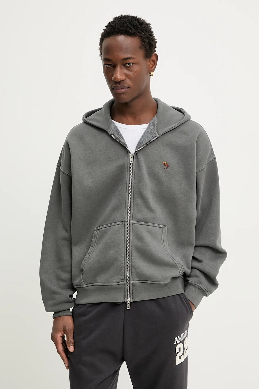 Mikina Abercrombie & Fitch šedá farba, s kapucňou, jednofarebná, KI122-5660-136