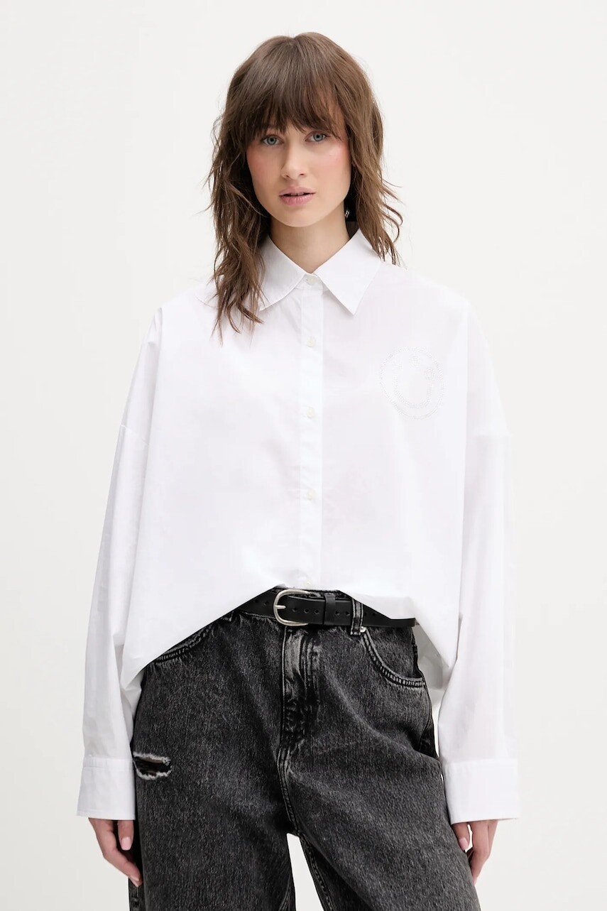 Bavlnená košeľa Hugo Blue Edafne_B biela farba, voľný strih, s klasickým golierom, 50555625