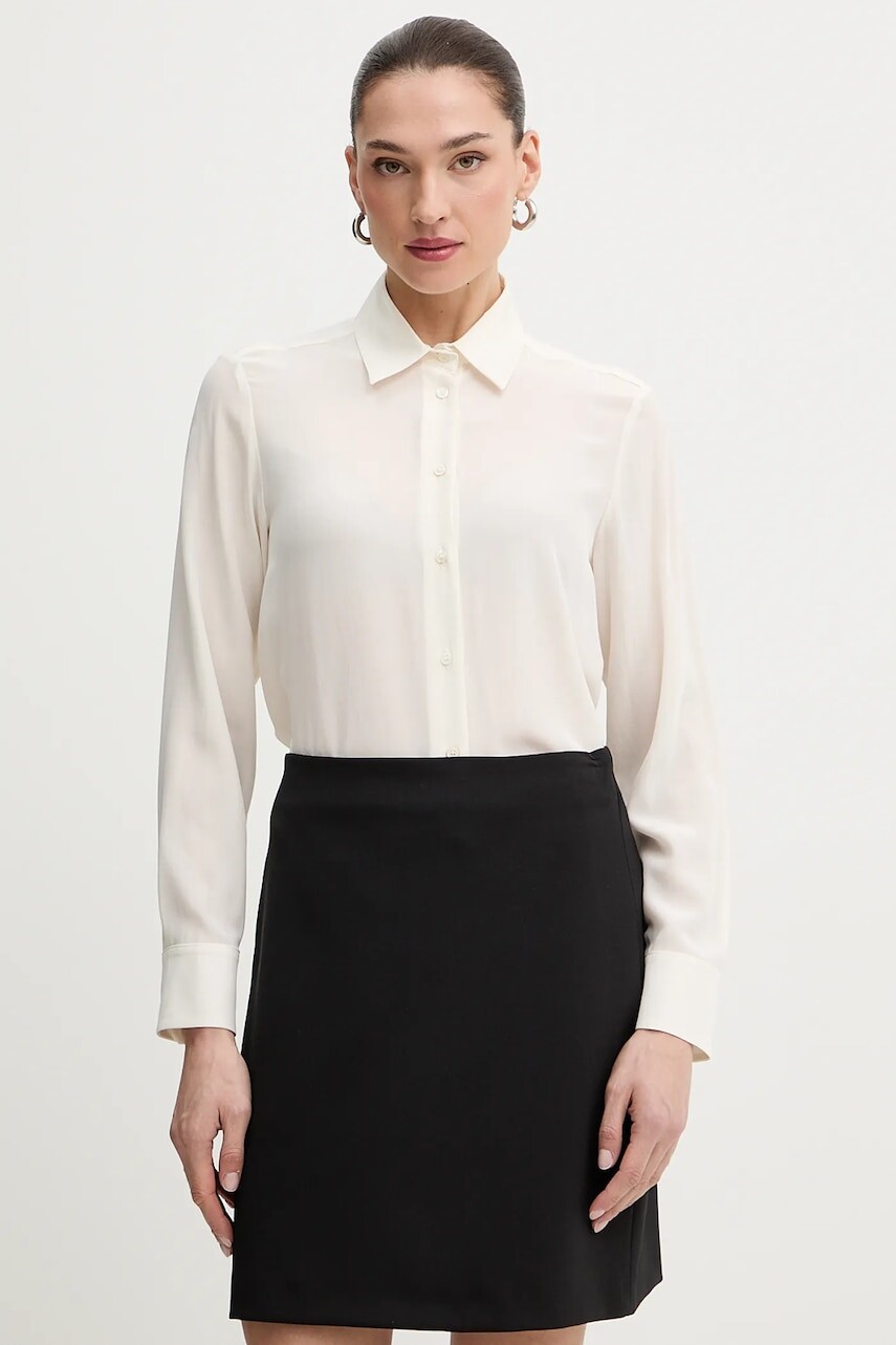 Hodvábna košeľa Weekend Max Mara CURVONE béžová farba, regular, s klasickým golierom, 2615111121600