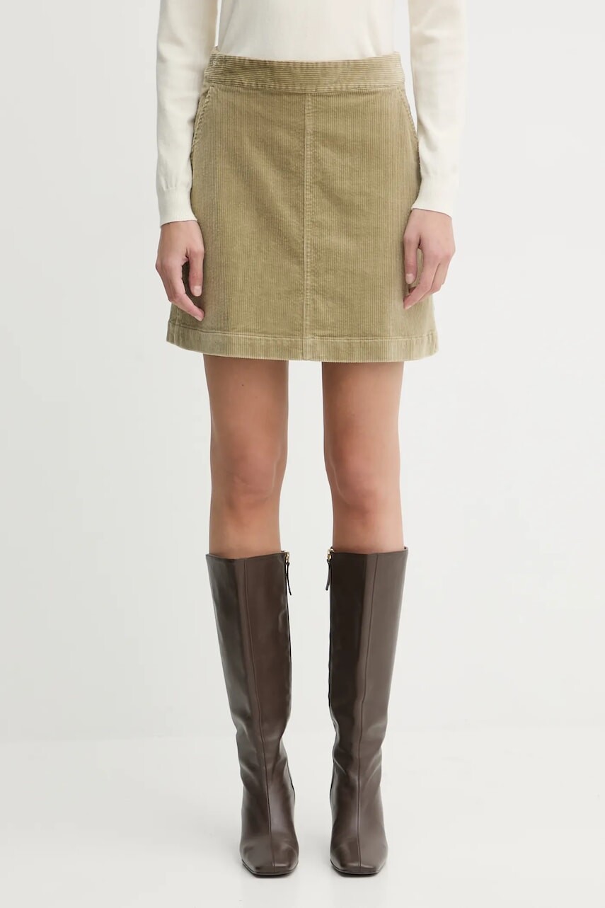 Menčestrová sukňa Marc O'Polo zelená farba, mini, áčkový strih, 5000007099