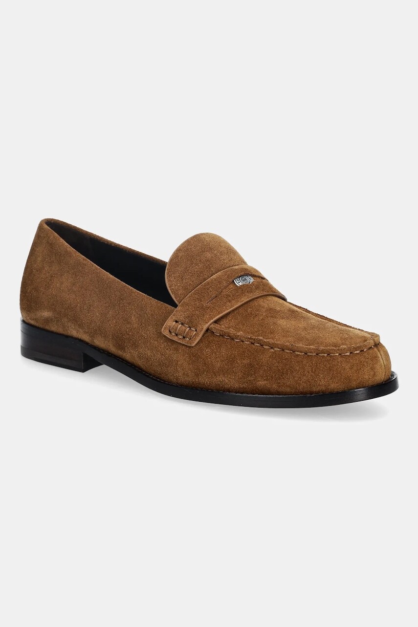 Semišové mokasíny Tory Burch Classic Penny Loafer hnedá farba, na plochom podpätku, 178119.200