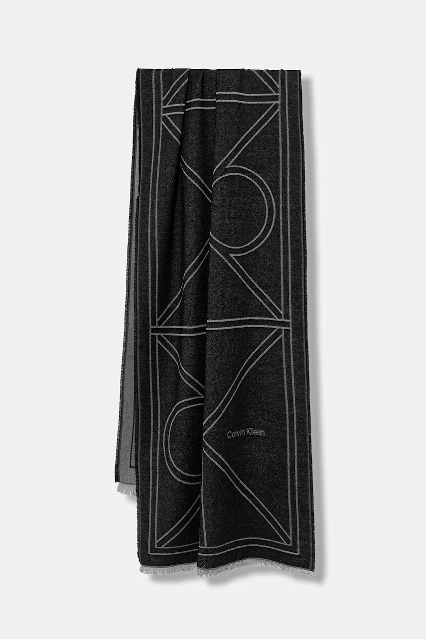 Šál Calvin Klein čierna farba, vzorovaný, LV04F8074G