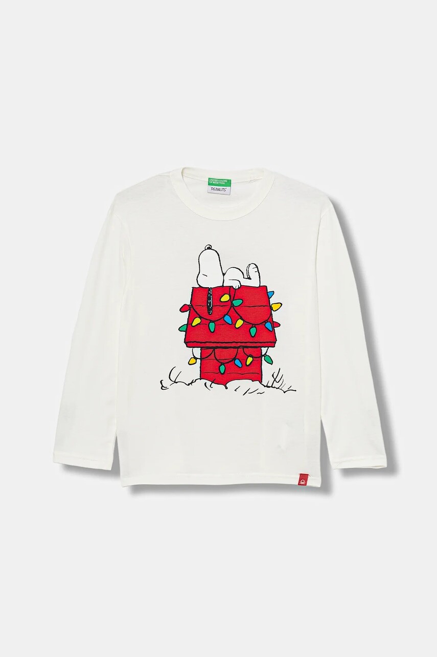 Detská bavlnená košeľa s dlhým rukávom United Colors of Benetton béžová farba, s potlačou, 3ATNC10RK