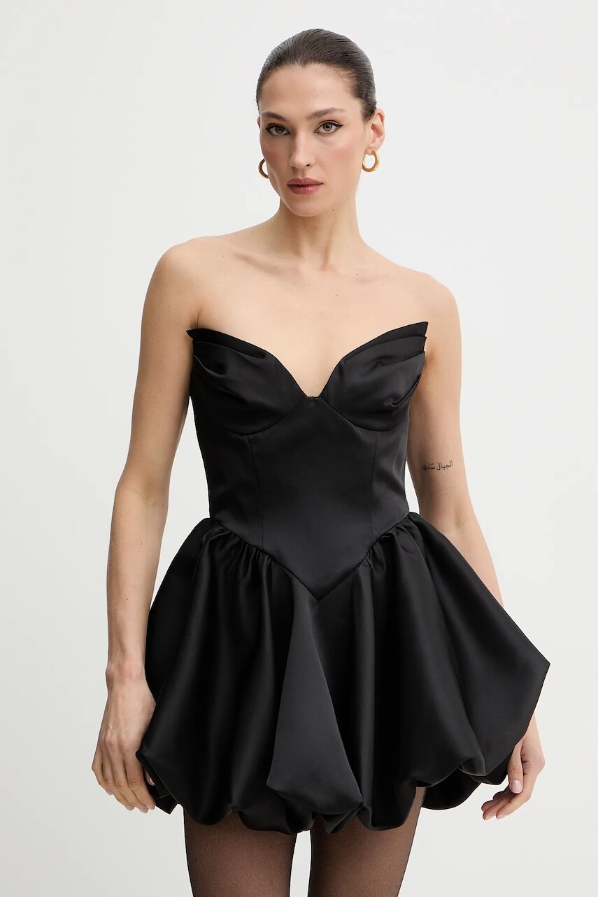 Šaty Bardot čierna farba, mini, áčkový strih, 60137DB